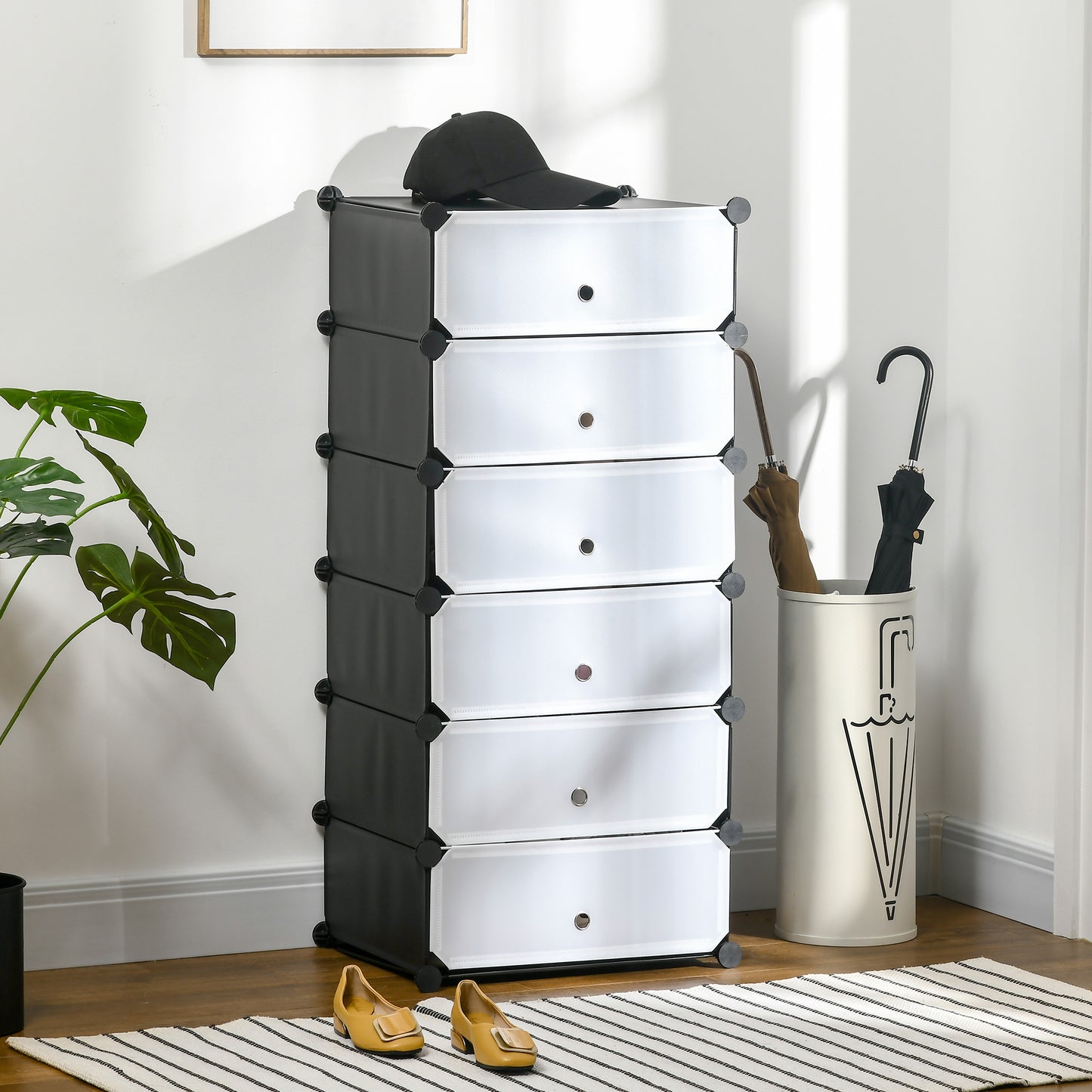 HOMCOM Modulares Regalsystem für 6 Paar Schuhe, 49 cm x 36,5 cm x 108 cm, Schwarz
