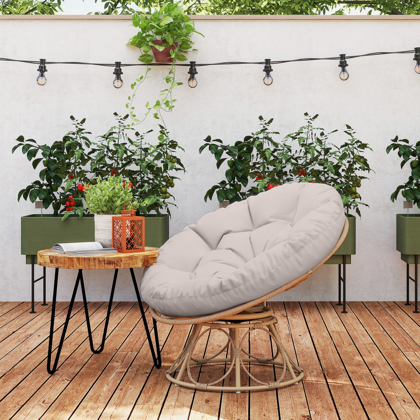 Outsunny Papasansessel Rattan 360° drehbar Korbsessel mit Sitzkissen runder Outdoor