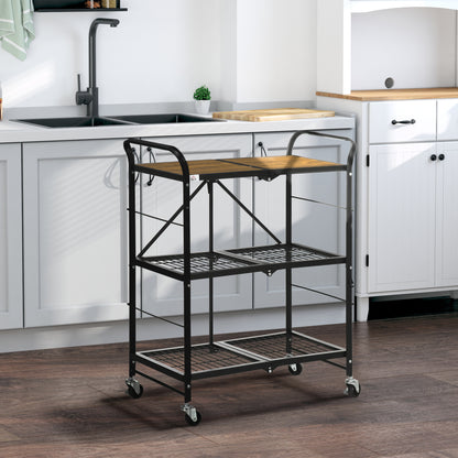 HOMCOM Küchenwagen im Industriedesign, mit 3 Regalen, Mehrzweckwagen, Servierwagen, 4 Räder, klappbar, Braun + Schwarz