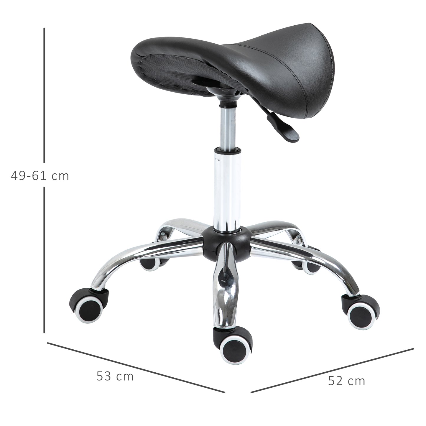 HOMCOM Rollhocker höhenverstellbar Drehhocker 49-61 cm Arbeitshocker drehbar Sattelhocker für Büro Salon Massage Spa Schwarz
