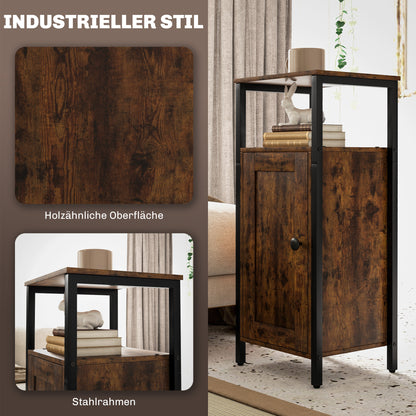 HOMCOM Beistelltisch mit Stauraum, 2 offene Regale, 3-stufig verstellbar, magnetische Tür, Braun