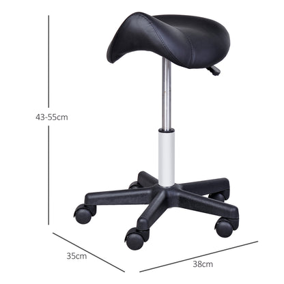 HOMCOM Rollhocker, sattelförmiger Sitz, höhenverstellbar, um 360° drehbar, Kunstleder, schwarz, 35 x 38 x 45-55 cm