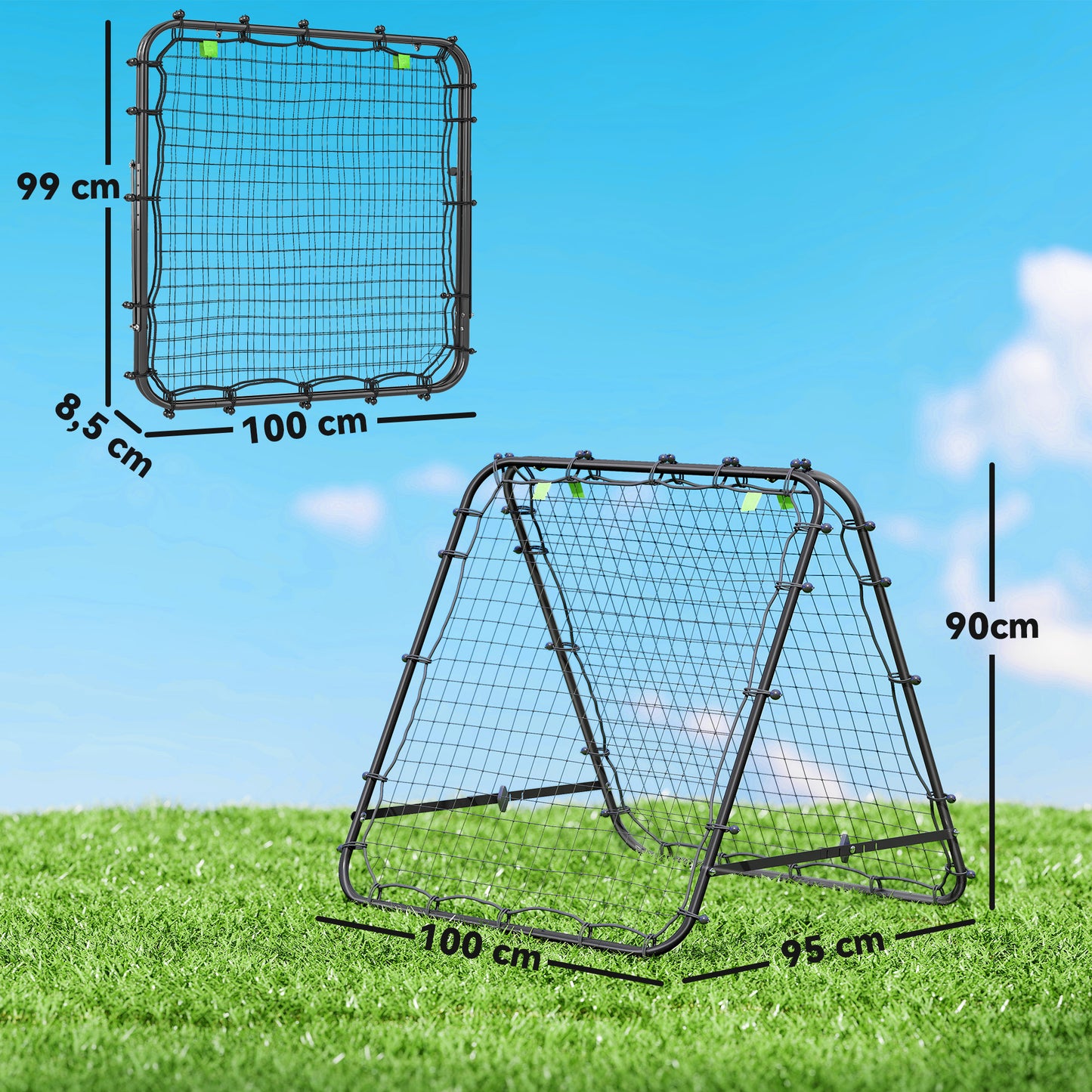 HOMCOM Fußballtor, verstellbar, klappbar, Metallrahmen, 100 x 68-95 cm, Schwarz