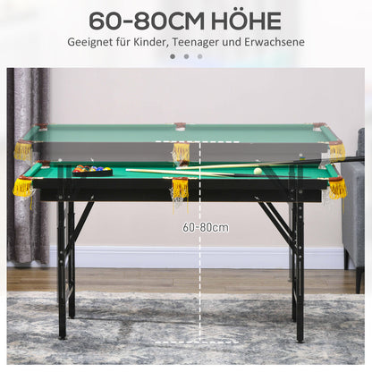 SPORTNOW 2-in-1 Billardtisch, Tischtennisplatte, mit Zubehör, 140x63x80cm, Blau/Grün