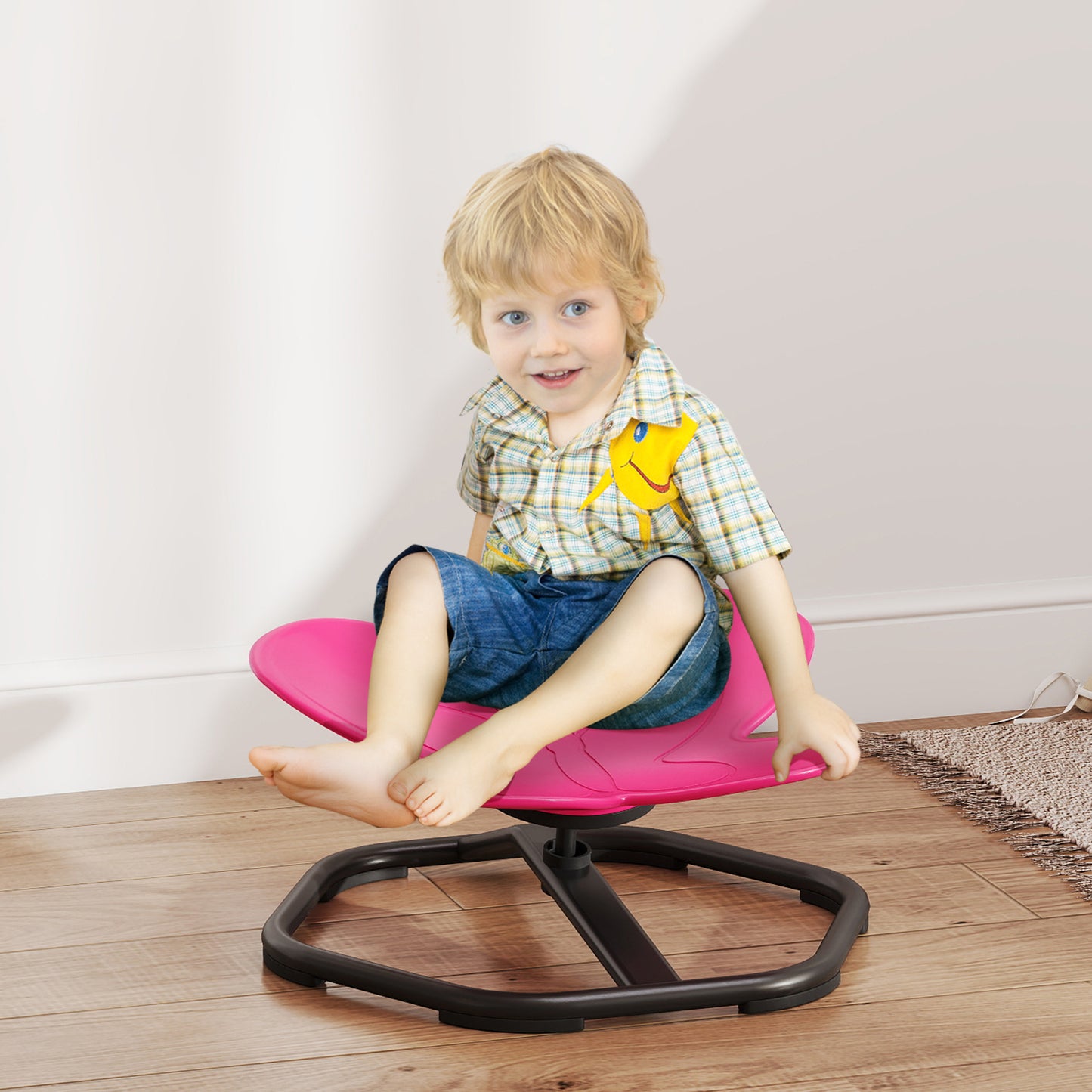AIYAPLAY Sensorischer Drehstuhl für Kinder, Schmetterlings-Form, fördert Balance und Koordination, Kunststoff, Metall, Rosa