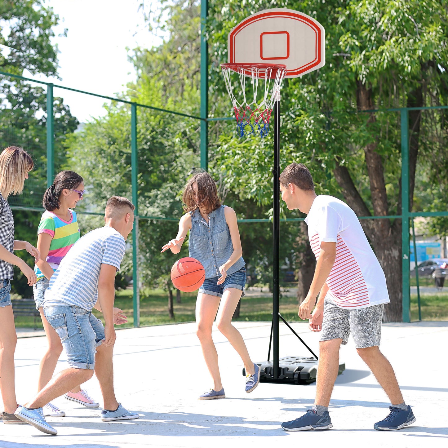 HOMCOM Basketballkorb, Basketballständer, höhenverstellbar, mit Wasser befüllbar, Schwarz
