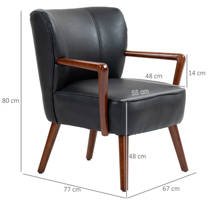 HOMCOM Akzentsessel, breiter Sitz, Lederoptik, Holzrahmen, bis 120 kg, 67x77x80 cm, Schwarz