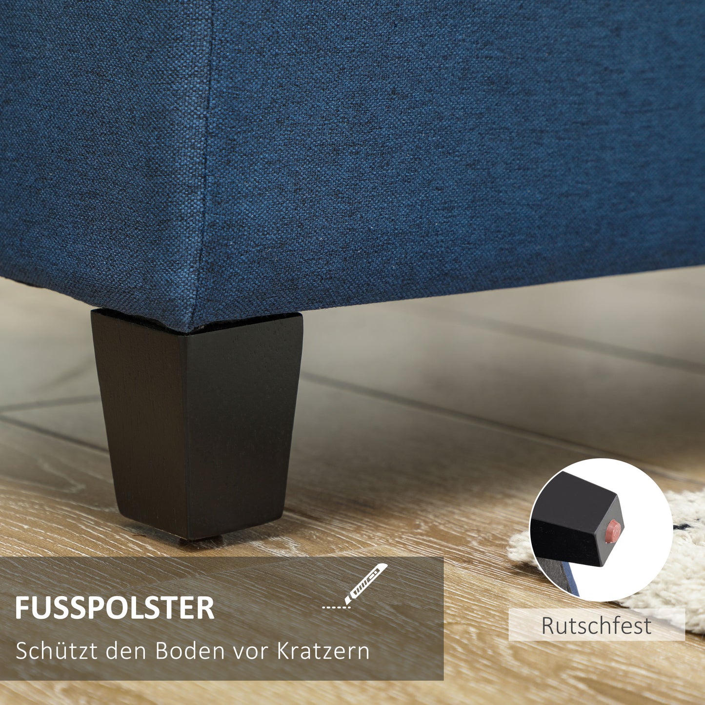 HOMCOM Sitzbank mit Stauraum, Ottomane, Flurbank, Knopfheftung,125,1 cm x 48,9 cm x 41,3 cm, Blau
