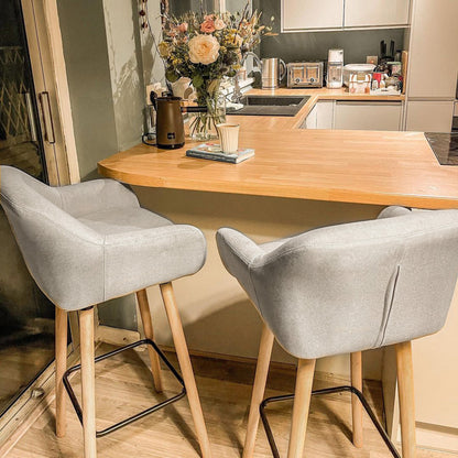 HOMCOM 2er-Set Barhocker, inkl. Fußstütze, Massivholz, 55 cm x 48c m x 100 cm, Beige