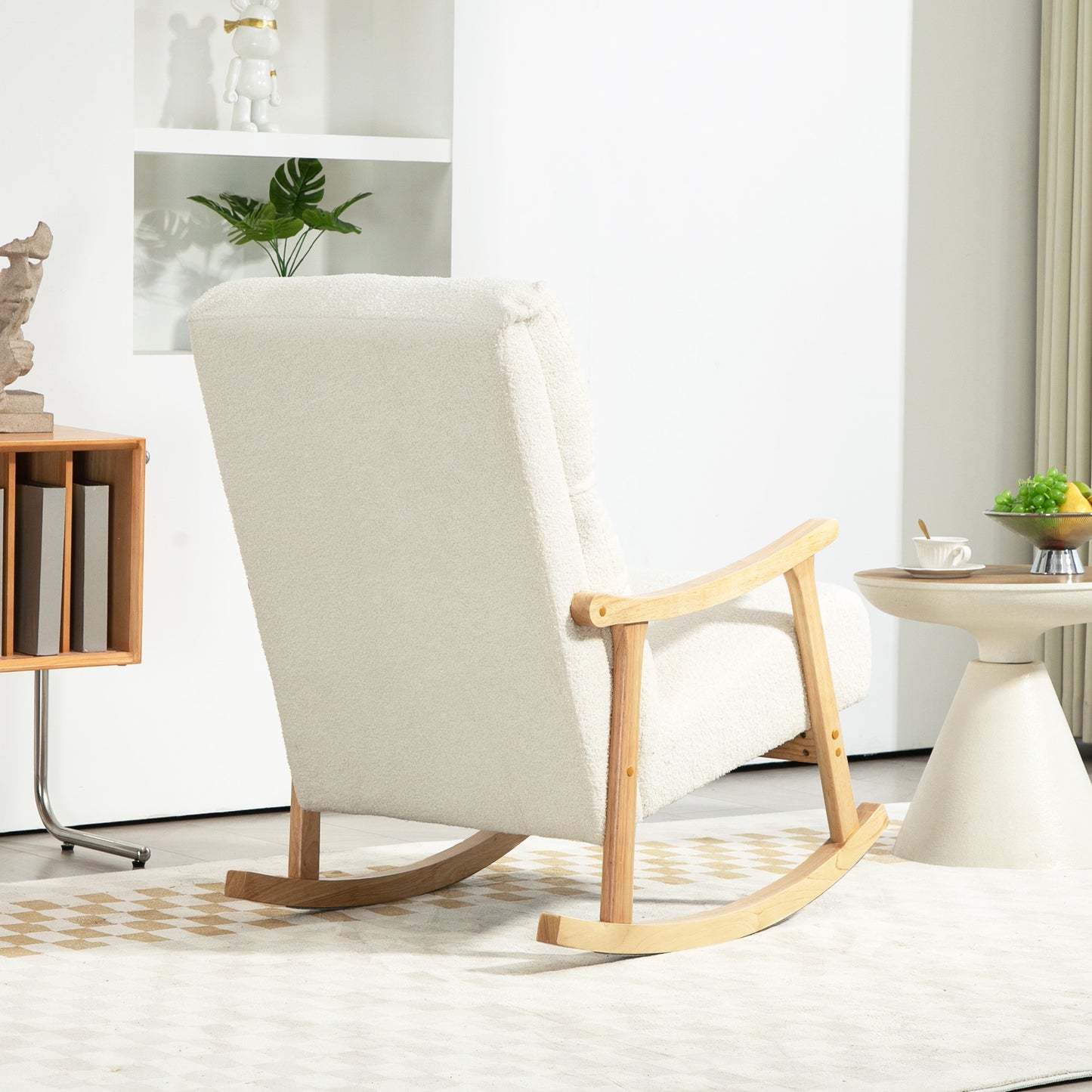 HOMCOM Schaukelstuhl، Stoffbezug in Samtoptik، Ergonomische Rückenlehne، 120 كجم Belastbarkeit، 65B x 90T x 98H سم، Cremeweiß