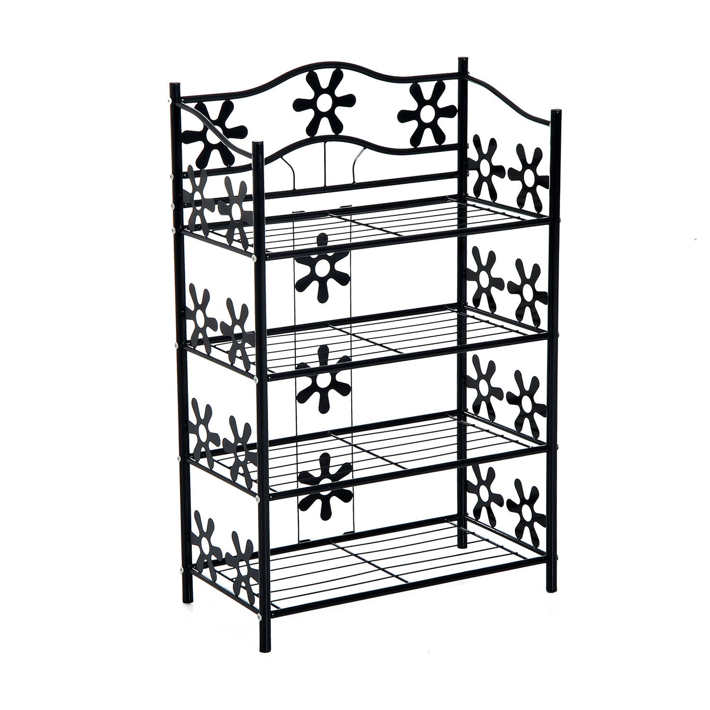 HOMCOM kleines Schuhregal Platzsparend Blumenregal Pflanzentreppe Standregal Ständer 4 Etagen Metall Schwarz 59,5 x 30 x 92 cm