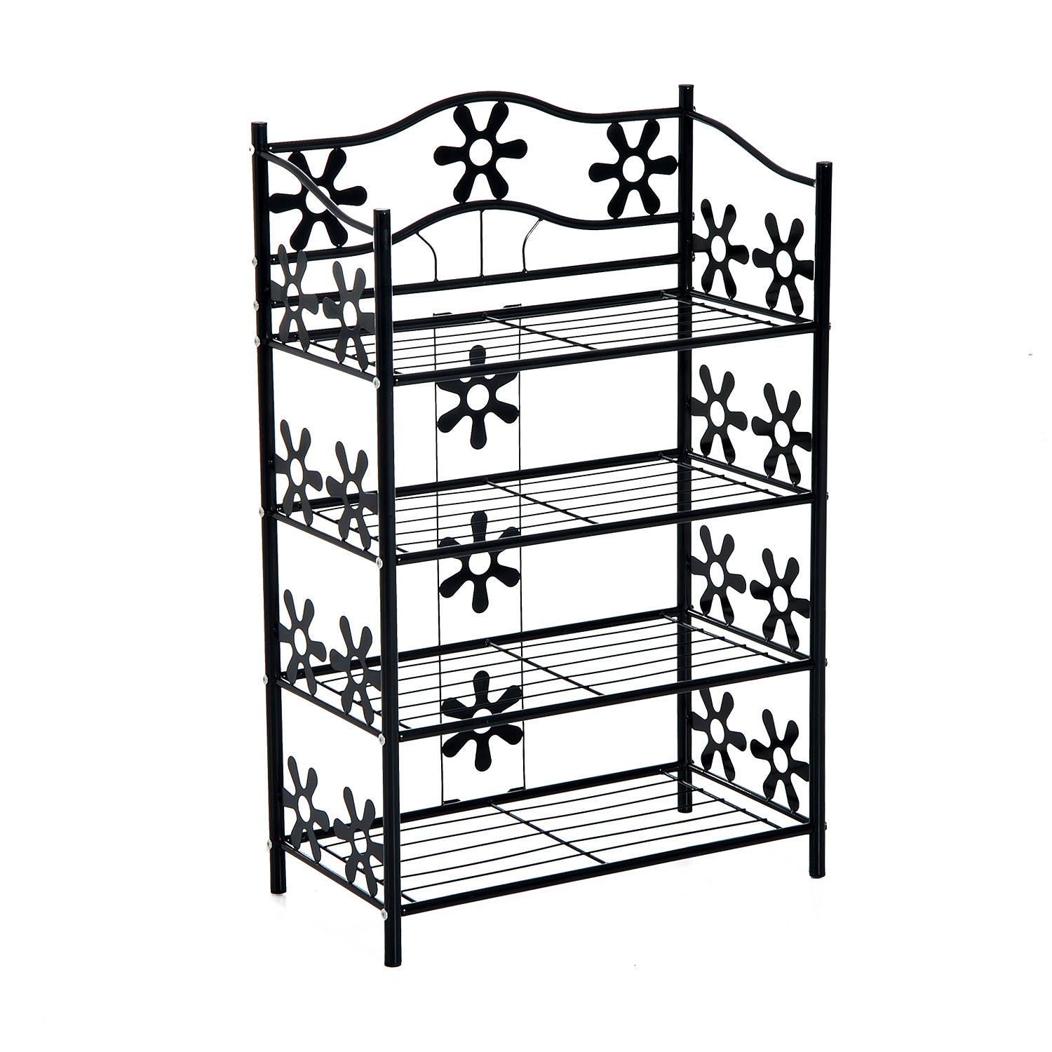HOMCOM kleines Schuhregal Platzsparend Blumenregal Pflanzentreppe Standregal Ständer 4 Etagen Metall Schwarz 59,5 x 30 x 92 cm