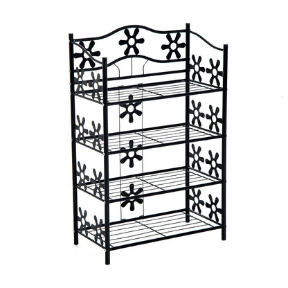 HOMCOM kleines Schuhregal Platzsparend Blumenregal Pflanzentreppe Standregal Ständer 4 Etagen Metall Schwarz 59,5 x 30 x 92 cm