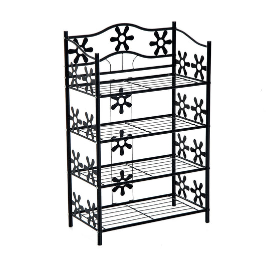 HOMCOM kleines Schuhregal Platzsparend Blumenregal Pflanzentreppe Standregal Ständer 4 Etagen Metall Schwarz 59,5 x 30 x 92 cm