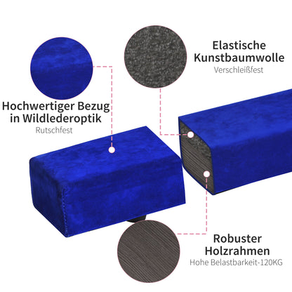 HOMCOM Faltbarer Schwebebalken, rutschfest, Wildlederbezug, robustes Holz, 210 x 10 x 6,5 cm, Blau