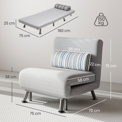 HOMCOM Klappsessel mit Bettfunktion, klappbarer Relaxsessel in Leinenoptik, Verstellbare Rückenlehne, 75 x 70 x 75 cm, Grau