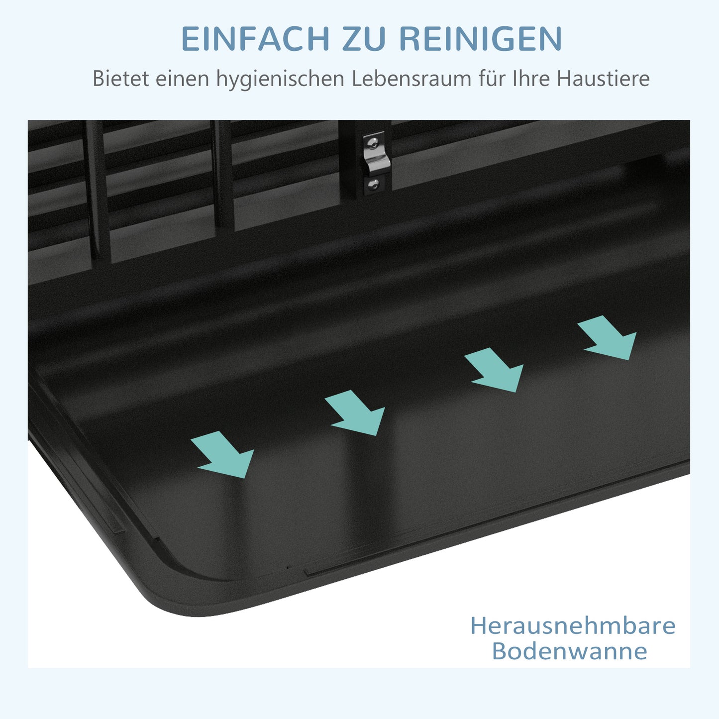 PawHut Hundebox Hundekäfig, inkl. Bodenwanne, Verriegelung, Universalrollen, 94 cm x 58 cm x 78 cm, Schwarz