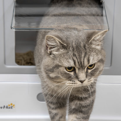 Katzentoilette Katzenklo Katzenhaus mit Bodenschale und Schaufel Kunststoff Grau