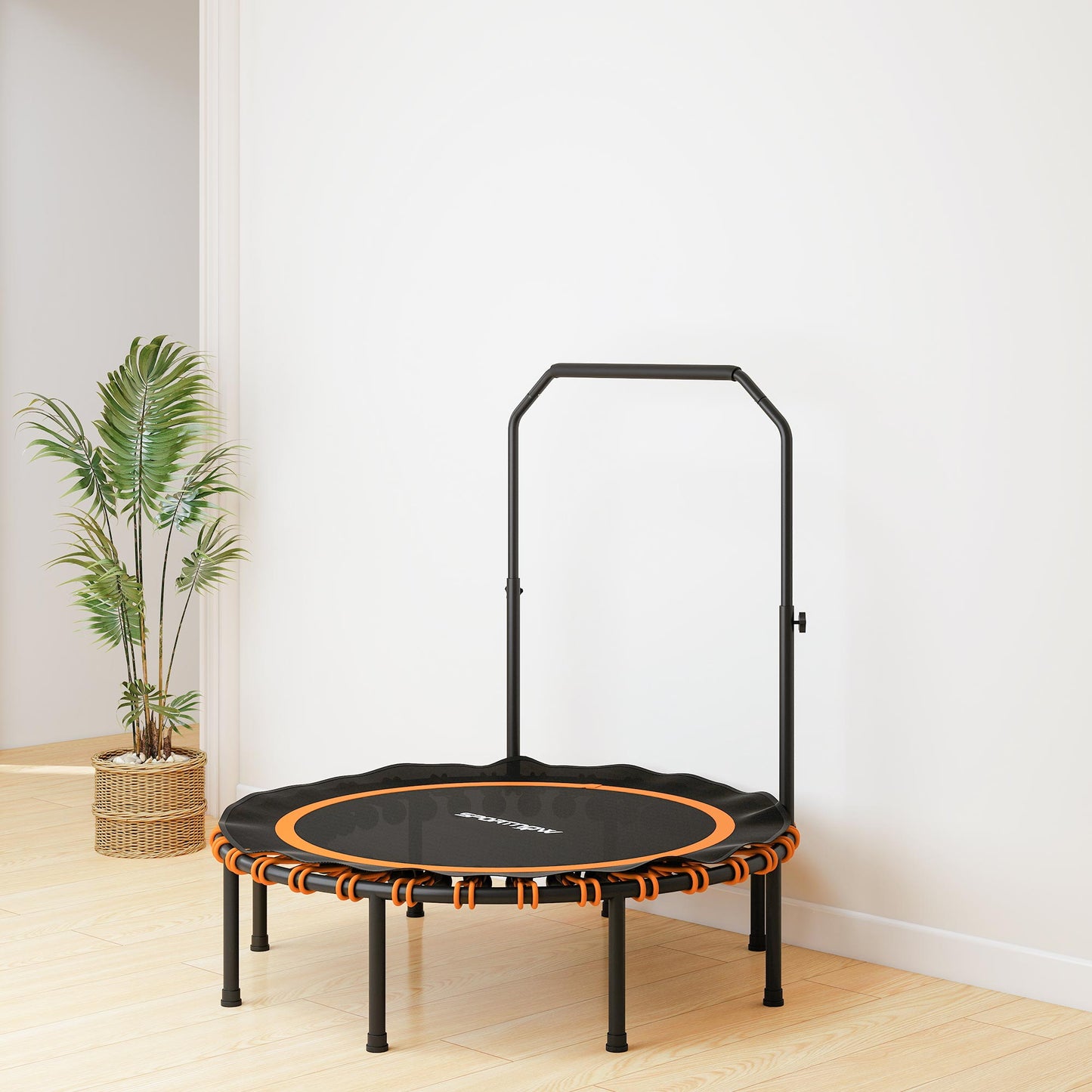 SPORTNOW Fitness-Trampolin mit verstellbarem Handlauf, Sport-Trampolin für drinnen und draußen, Stahl, Kunststoff, Orange