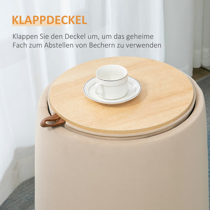 HOMCOM 2-in-1 Hocker in Samtoptik inclusive Stauraum und abnehmbaren Deckel Φ44 سم × 47,5 سم بيج