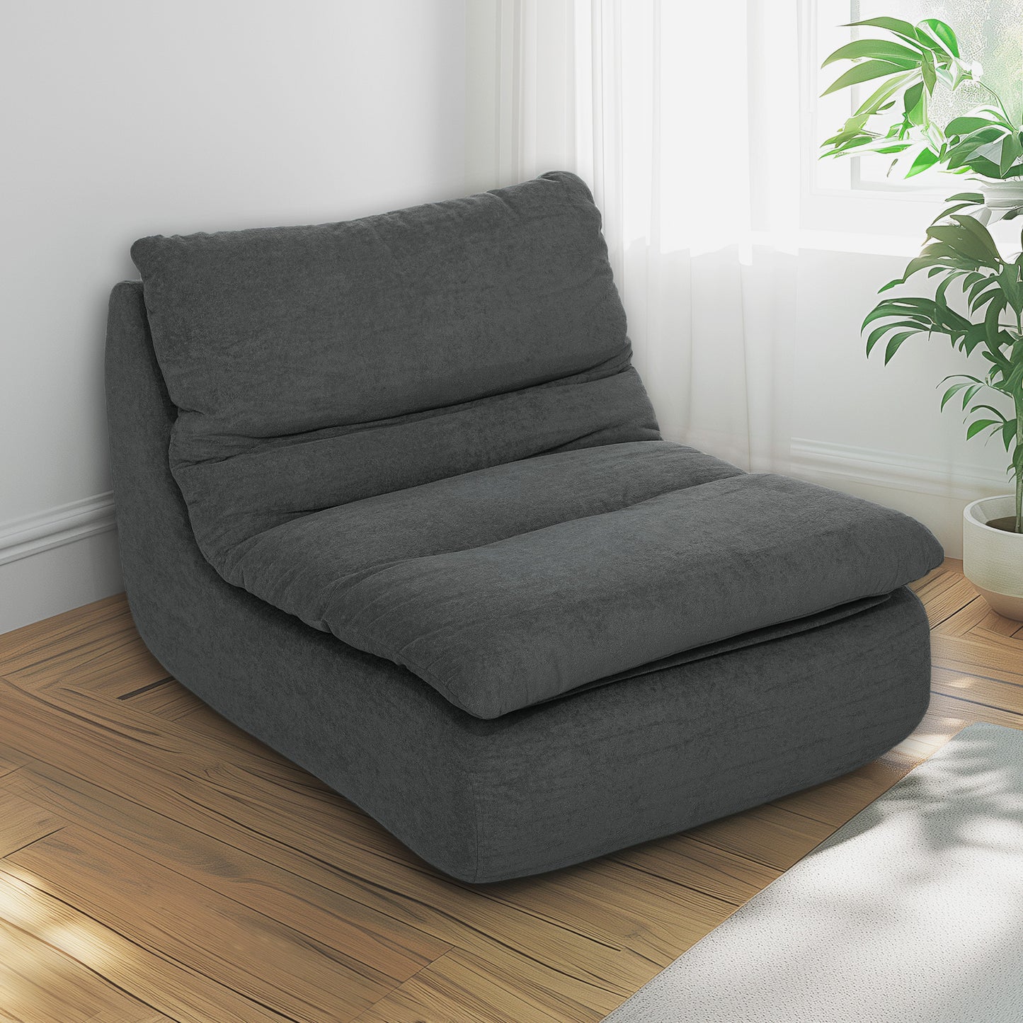 HOMCOM Schaumstoff-Bodensessel, Liegesessel, Lounge-Sessel für Wohnzimmer, Schlafzimmer, Grau