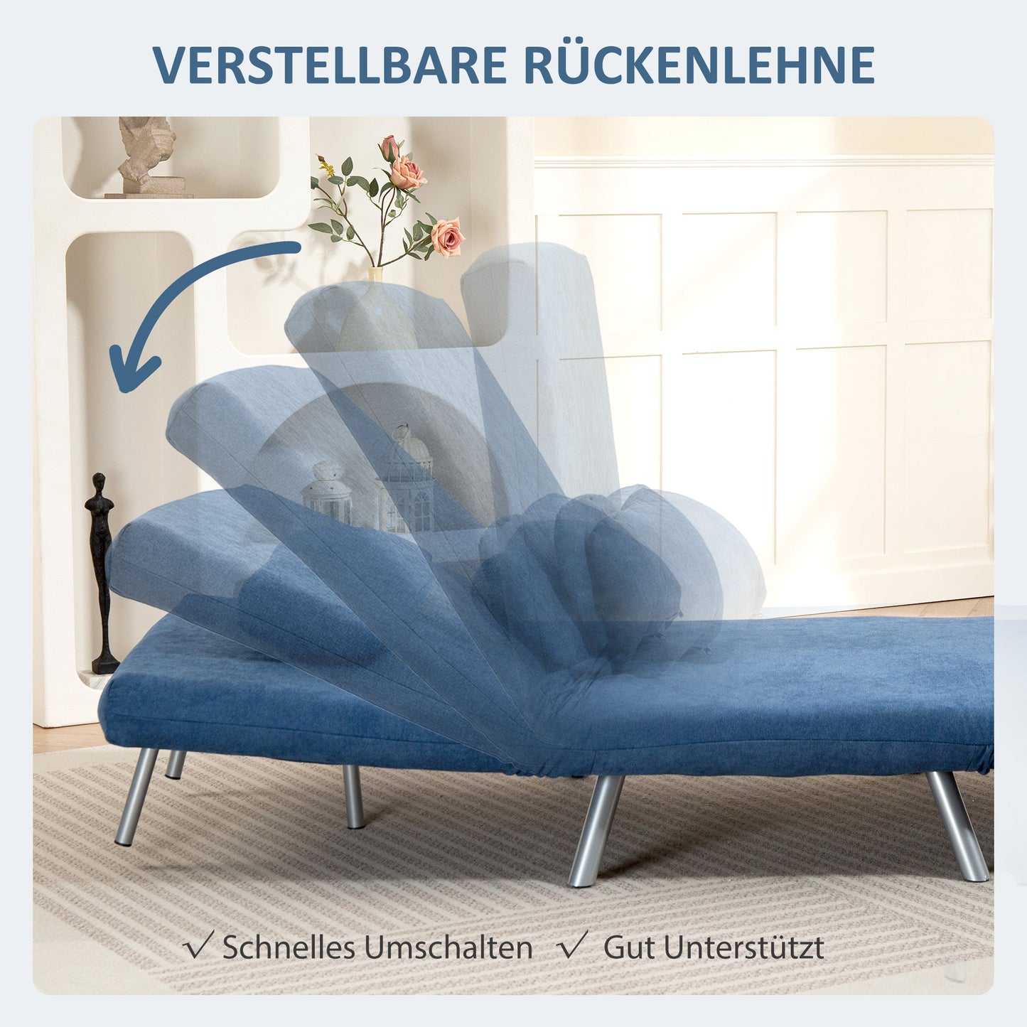 HOMCOM Polstersessel mit Bettfunktion، 3-in-1 Design، Schlafsessel، Gästebett، Stoffbezug، mit Kissen، Blau