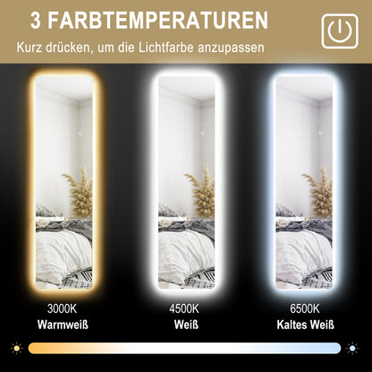 HOMCOM LED Ganzkörperspiegel, Touch-Steuerung, dimmbar, rahmenlos, 40 x 150 cm
