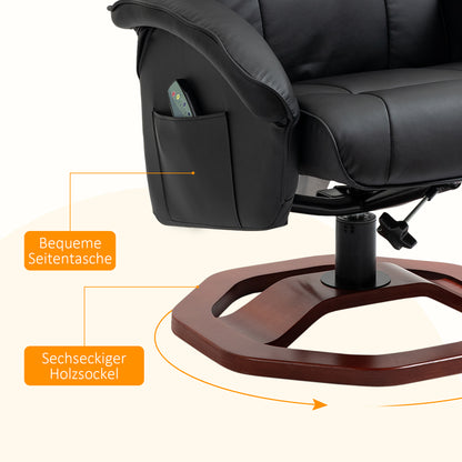 HOMCOM Massagesessel, mit Fußhocker, 10 Massagepunkte, Liegefunktion, drehbarer Sitz, Schwarz, 73 x 83 x 106cm