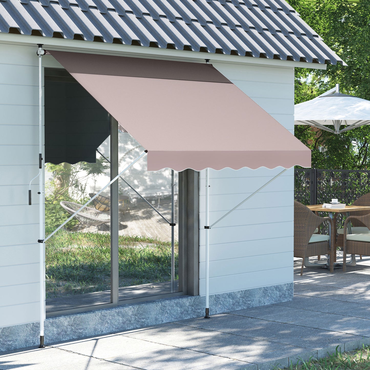 Outsunny Klemmmarkise mit Handkurbel höhenverstellbar Gelenkarmmarkise schmutzabweisend, witterungsbeständig Balkonmarkise 150cm breit Terrassenmarkise für Terrasse Balkon Veranda Cremeweiß