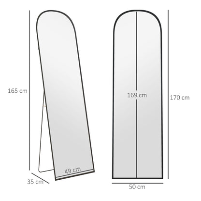 HOMCOM Standspiegel, Ganzkörperspiegel, modernes Design, 50 cm x 1,5 cm x 161,5 cm, Schwarz