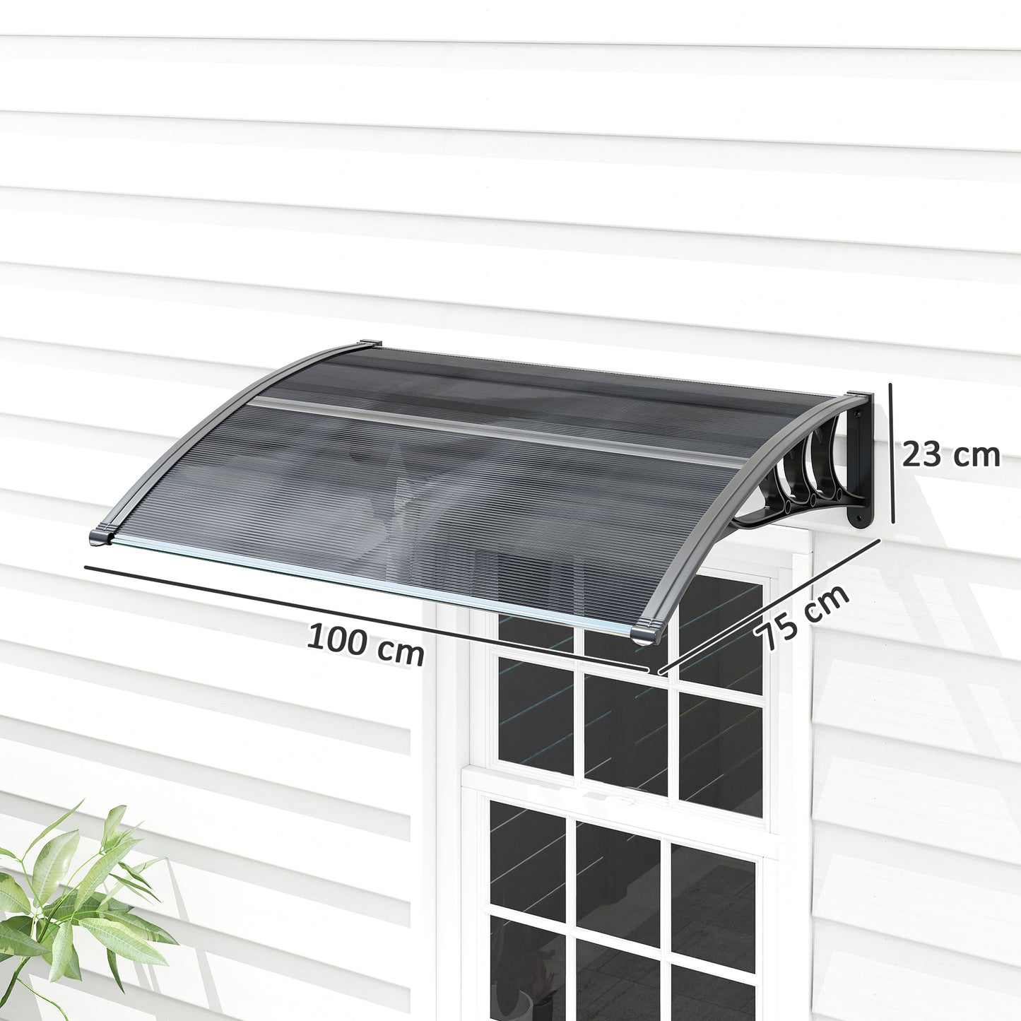 Outsunny Vordach, Haustürvordach, Überdachung für Eingänge und Fenster, 100L x 75B x 23H cm, Schwarz