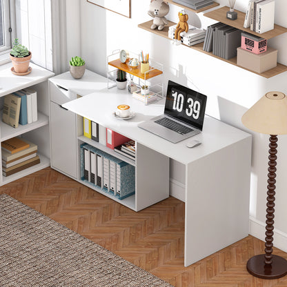 HOMCOM Flexibler Schreibtisch, 2-stufiger Schrank, Schublade, offene Fächer, Holz, Weiß