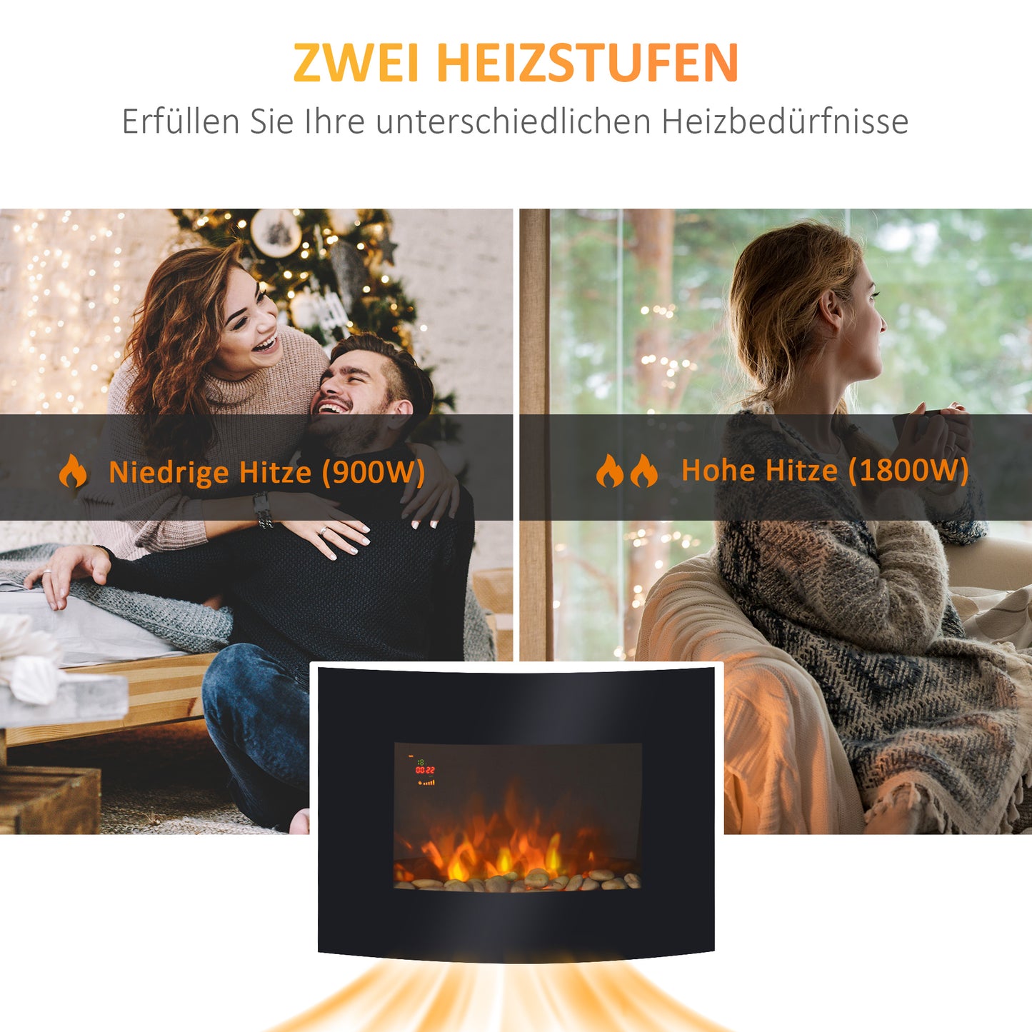 HOMCOM Elektrokamin Kamin Kaminofen Elektrischer Wandkamin 65 x 11,4 x 52 سم