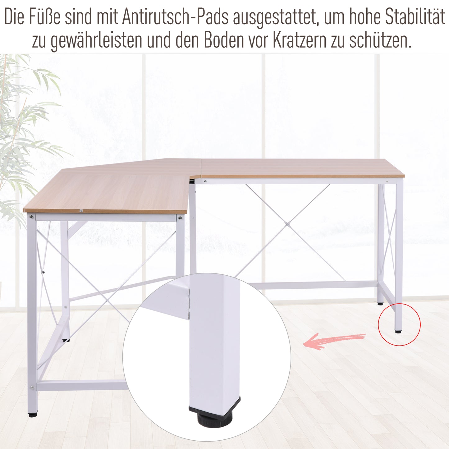 HOMCOM Computertisch Schreibtisch L-Form Arbeitstisch Bürotisch Eckschreibtisch Winkelschreibtisch MDF Natur 150 x 150 x 76 cm