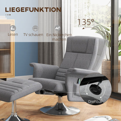 HOMCOM Massagesessel mit Hocker, neigbare Lehne, 78 x 95 x 88 cm, Dunkelgrau