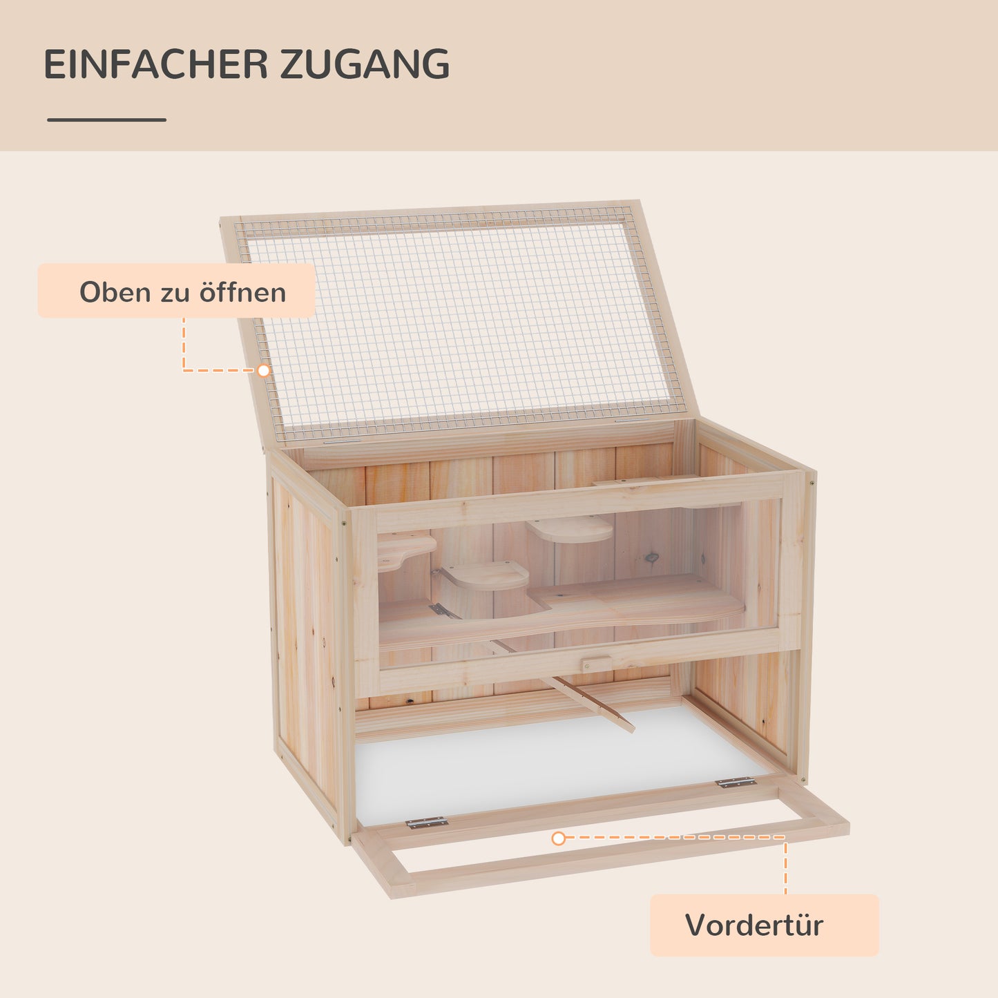 PawHut Kleintierkäfig Nagerkäfig Holz 60 x 35 x 42 cm