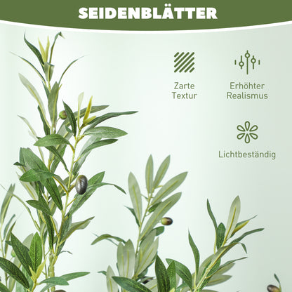 HOMCOM Kunstpflanze, Künstlicher Olivenbaum, 180 cm, 900 Blätter, 40 Oliven, stabiler Blumentopf, Dekorationspflanze, Grün