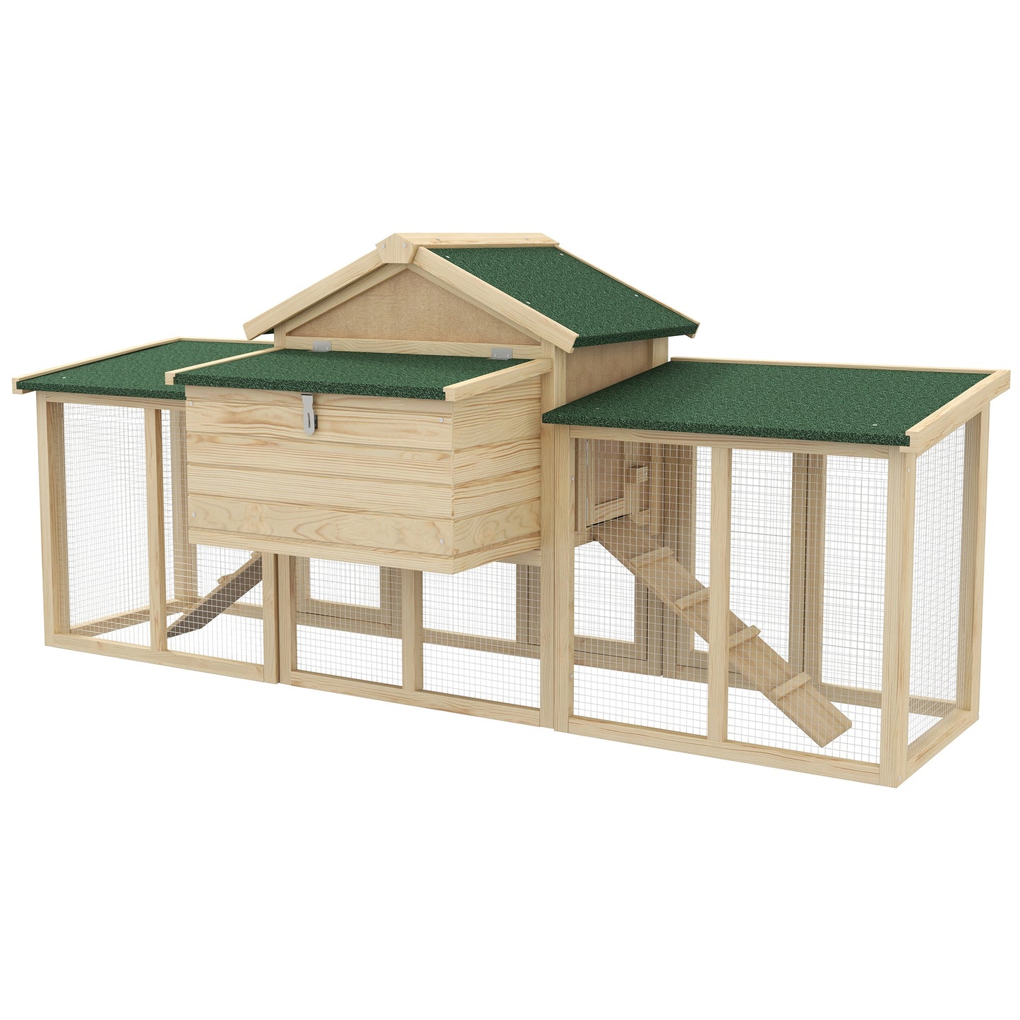 PawHut Hühnerstall mit Freigehege, inkl. Nistkasten, Rampe und Bodenwanne Tannenholz Naturholz