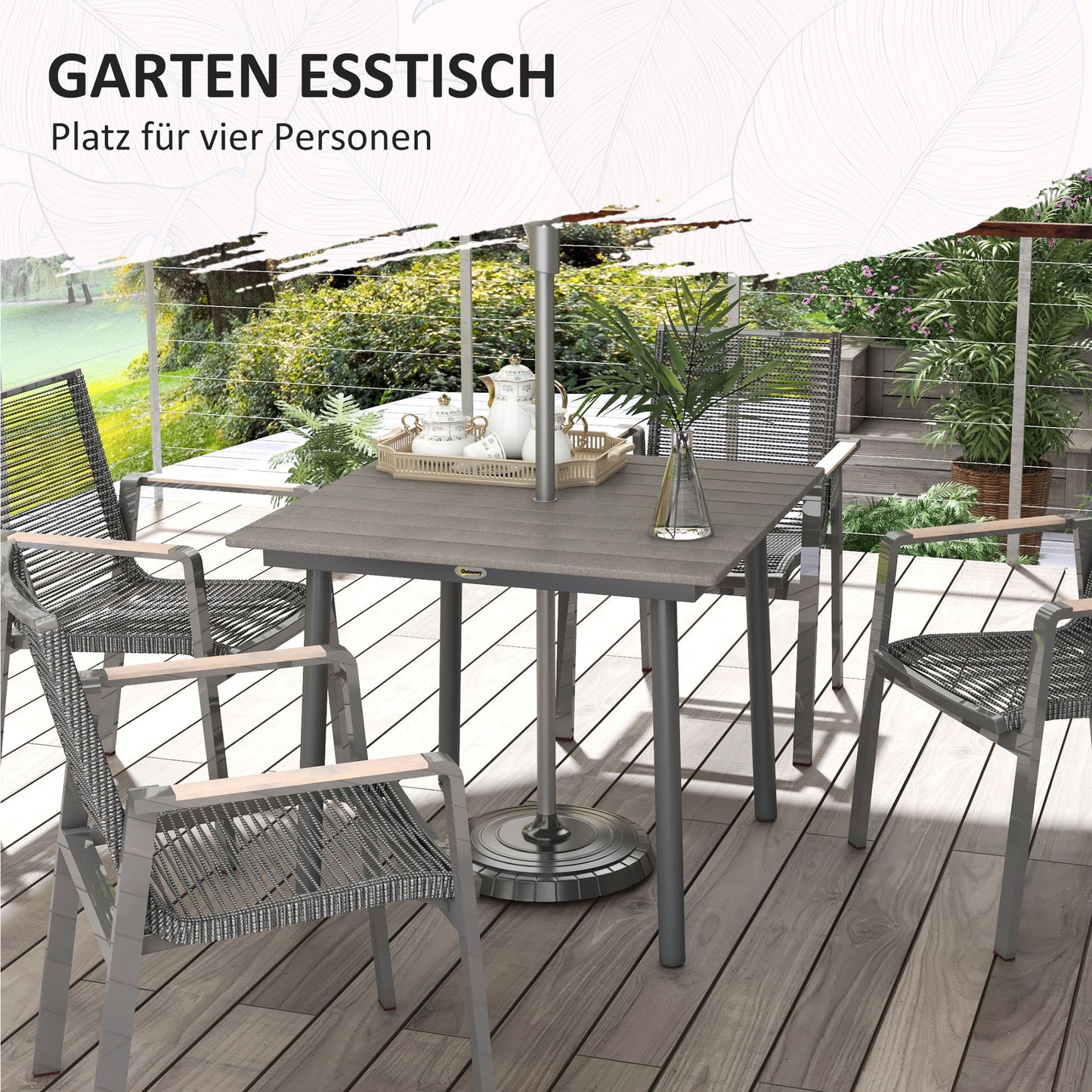 Outsunny Gartentisch Outdoor-Esstisch Loungetisch, wetterbeständig, modernes Design, 90 x 90 x 75 cm, Dunkelgrau