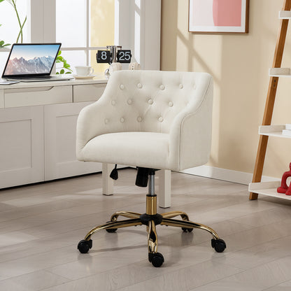HOMCOM Gepolsterter Bürostuhl, Schreibtischstuhl i Leinenoptik, goldfarbene Beine, höhenverstellbar, Beige