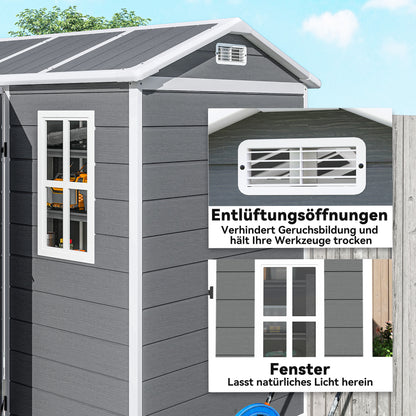 Outsunny Gartenhaus, Gartenschuppen mit Boden, Fenster, verschließbarer Tür, Kunststoff-Harz, wetterfest, Grau