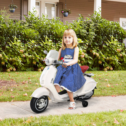 HOMCOM Kinder Elektro-Motorrad, 6V Kindermotorrad mit Scheinwerfer, Musik, Vor- und Rückwärtsgang, Trainingsräder, 30 kg belastbar, Elektromotorrad für 3-6 Jahre Kinder, Weiß