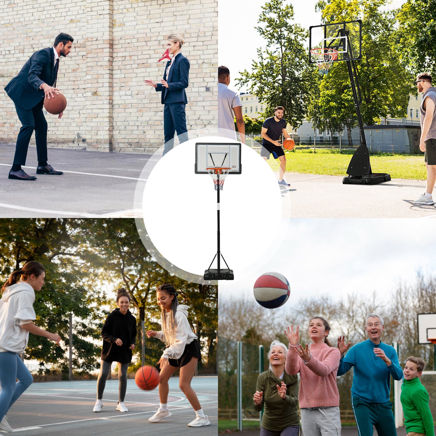 HOMCOM Basketballständer mit Rädern rollbar 210-260 cm höhenverstellbar Basketballkorb mit Ständer geeignet für den Außen- und Innenbereich Stahl Kunststoff Schwarz