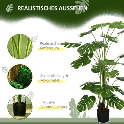 HOMCOM 180 cm Kunstpflanze, mit Übertopf, Kunstmoos, Zimmerpflanze für Wohnzimmer, realistischer Look, Grün