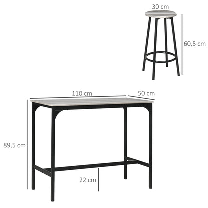 HOMCOM Bargarnitur, 5-teilig, Tisch & 4 Hocker, Industrie-Design, kompakt, rustikal
