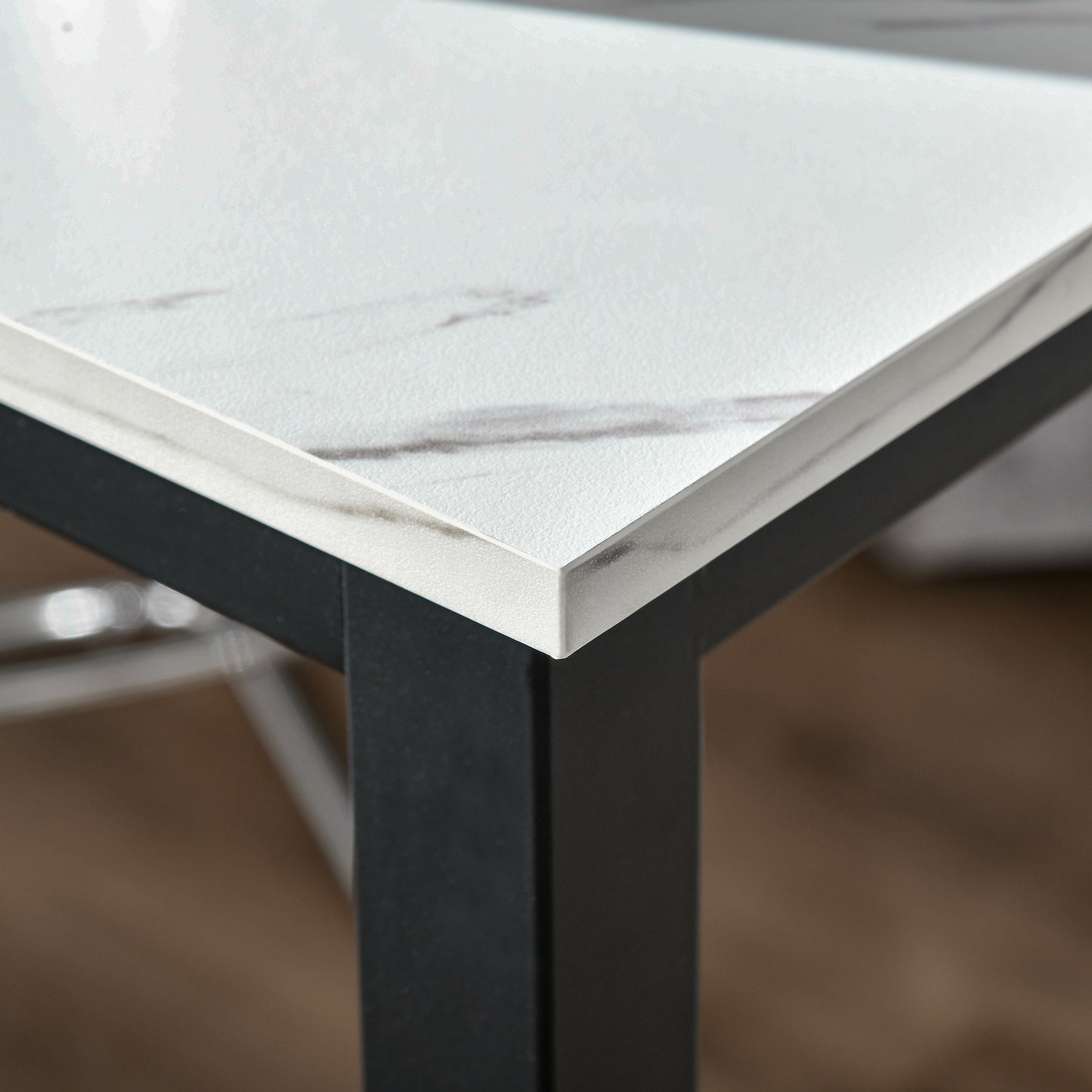 HOMCOM Bartisch in Marmoroptik, Stahlrahmen, Nivellierfüße, 120x40x100 cm, Weiß/Schwarz
