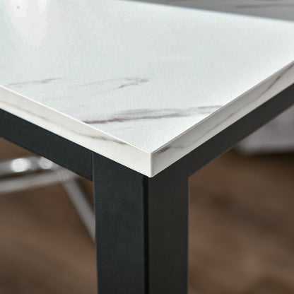 HOMCOM Bartisch in Marmoroptik, Stahlrahmen, Nivellierfüße, 120x40x100 cm, Weiß/Schwarz