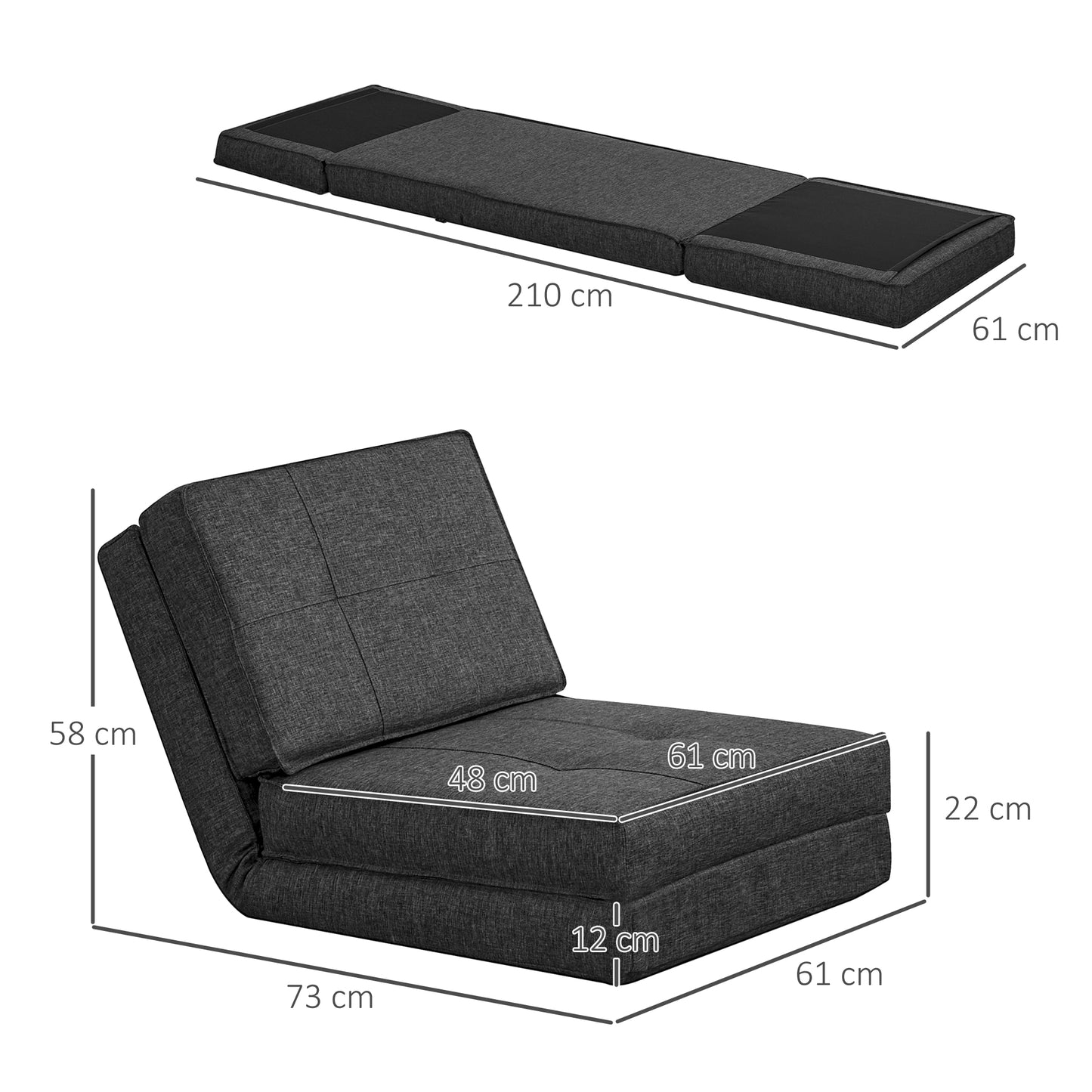 HOMCOM Bodensessel, verstellbarer Klappsessel, 61 x 73 x 58 cm, Dunkelgrau