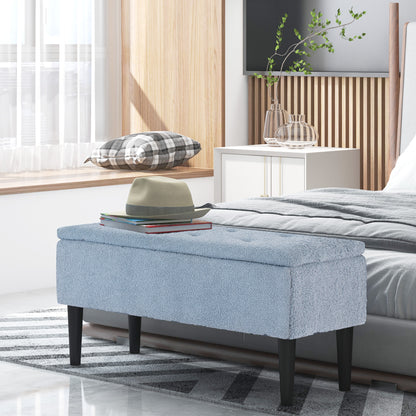 HOMCOM Polsterbank mit Stauraum, Sitztruhe, Kaschmiroptik, bis 120 kg, Naturholzrahmen, 95 x 38 x 45 cm, Blau