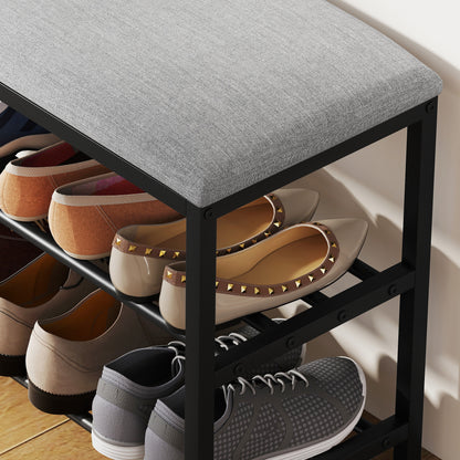 HOMCOM Schuhbank mit Sitzfläche, Sitzbank mit Stauraum, Schuhregal mit 2 offene Fächer, Sitzbank 81 x 31 x 50 cm Schwarz